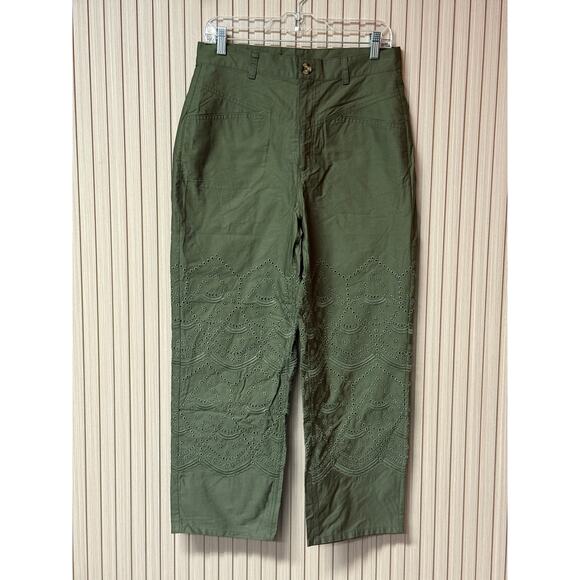 Maje Embroidered Organic Cotton Pants Khaki Size FR 40 US L - MFPPA00493 - Picture 1 of 13